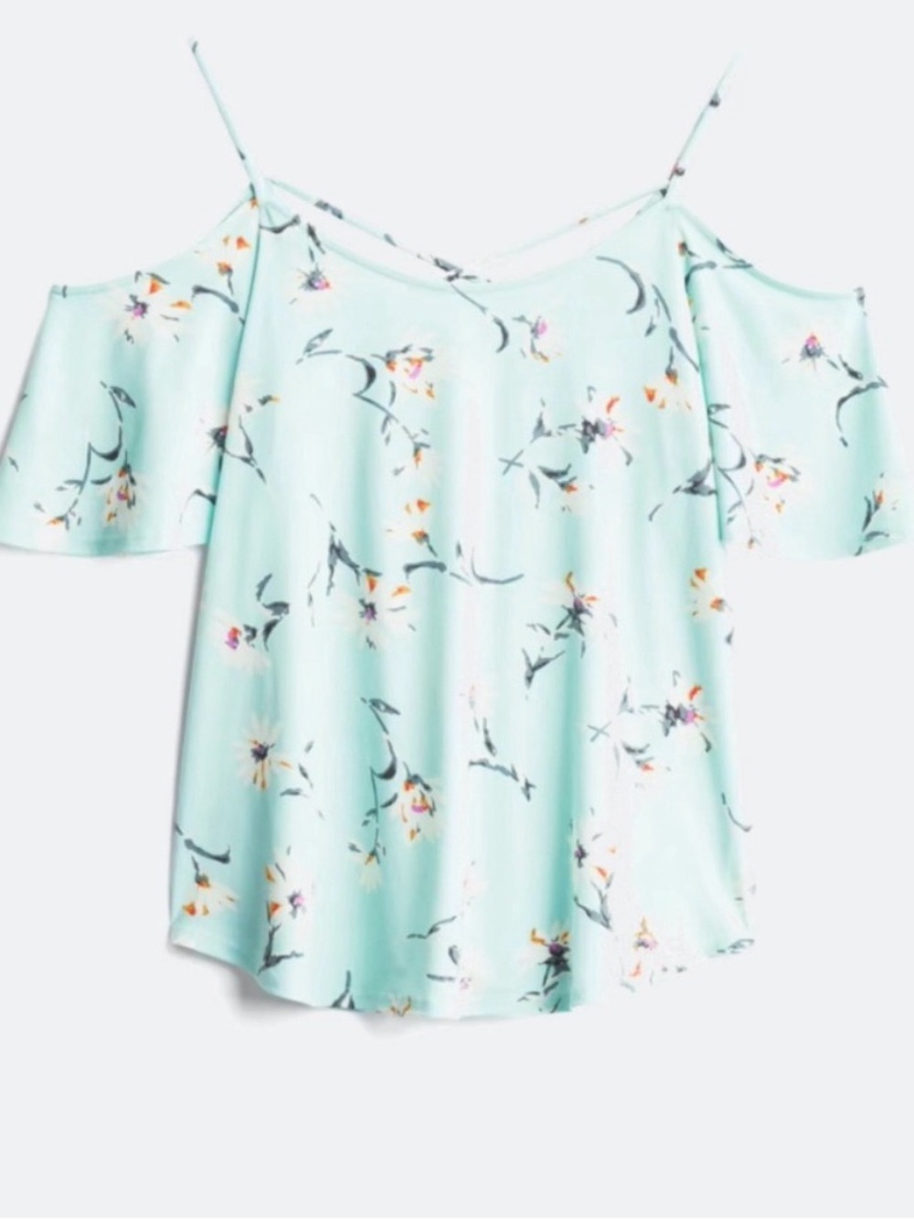 Kaileigh Valette Cold Off Shoulder V Neck Strappy Blue Floral Shirt Size Small